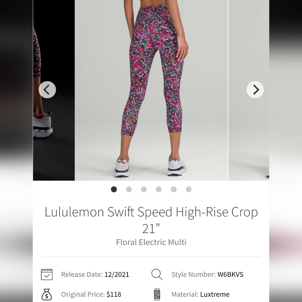 Lululemon Swift Speed High-Rise Crop 21" in Floral Electric Multi 6 EUC (NWOT?)